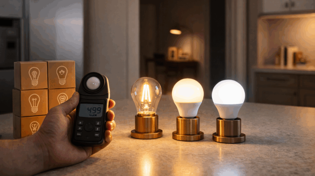 Variety of light bulbs on countertop