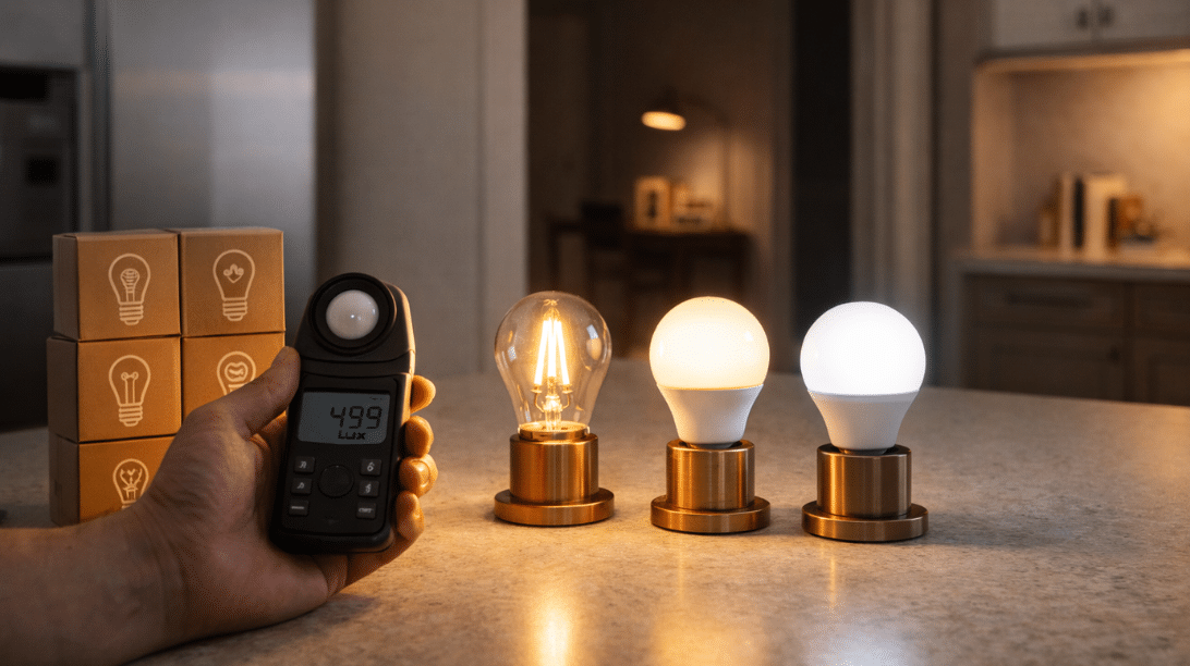 Variety of light bulbs on countertop