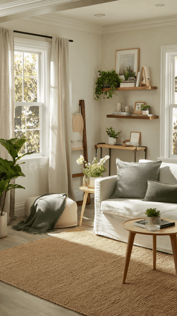 compact living room shot on a high-end camera. Furniture arranged to maximize flow