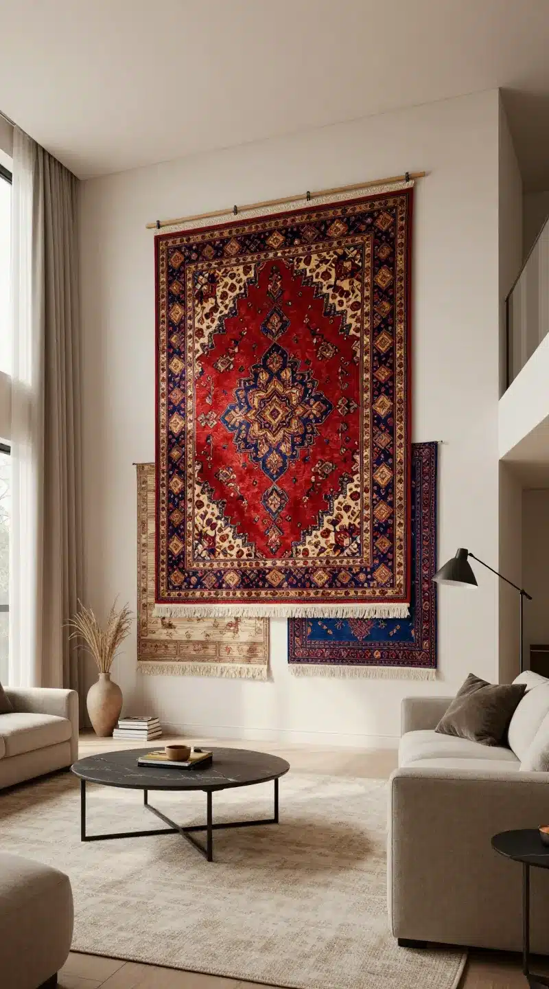 Layered Rugs as Wall Art