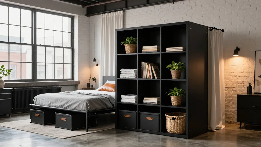 Urban Loft Corner With Room Divider Storage