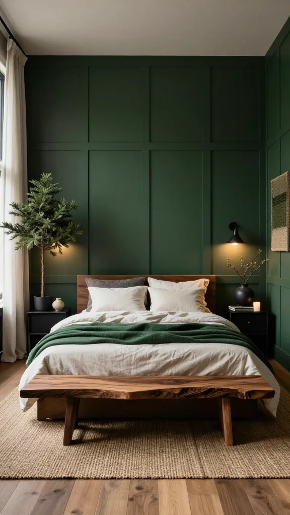 Forest Retreat With Deep Greens and Textured Wood