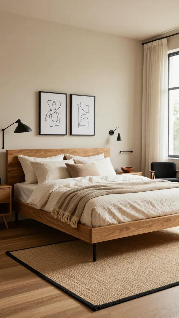 Black and Oak Balance With Textural Bedding
