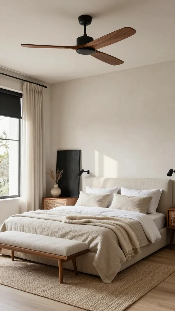 Textured Neutral + Statement Ceiling Fan Retreat